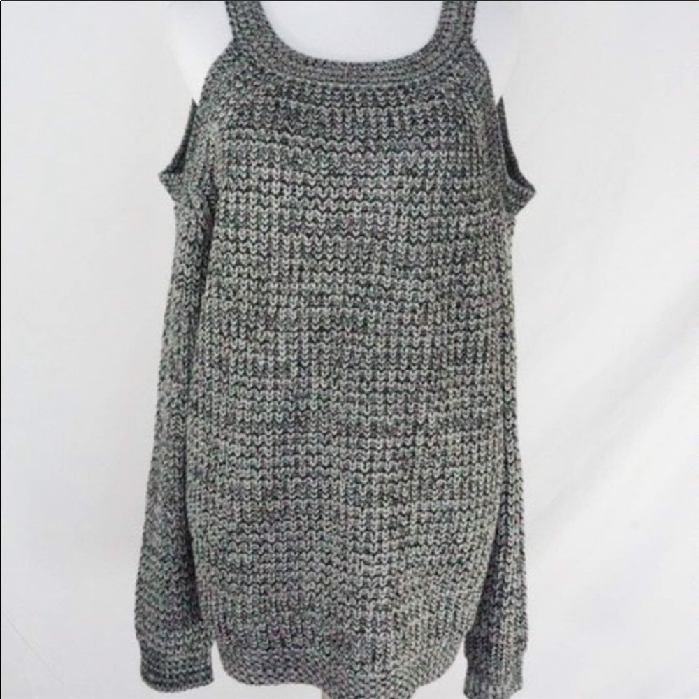 Grey Knit Cold Shoulder Sweater